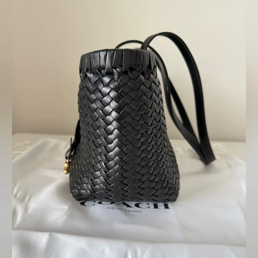 Coach Black Woven Leather Swing Tote - Picture 5 of 13